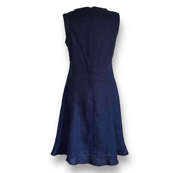 Malvin Germany Womens Linen Dress Sz 10 Navy Blue Fit & Flare Preppy Classic - Picture 6 of 8